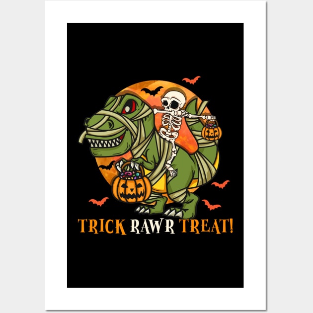 Spooky Trick RAWR Treat Skull Riding Ghost Rex Wall Art by biNutz